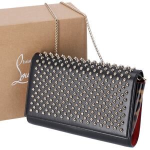 Christian Louboutin Paloma Clutch Crossbody Bag Black Multi Leopard Studded